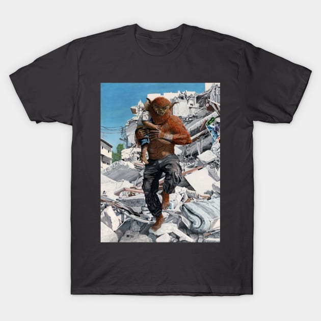 Bugbear Hero Rescuing Child Fantastic Arts T-Shirt by Helms Art Creations